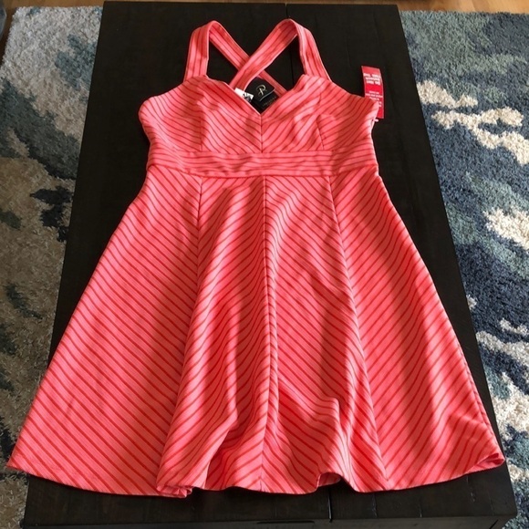 NEW Adrianna Papell Coral & Orange Striped Ottoman Size XL Fit and Flare Dress - Picture 13 of 16